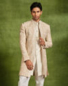 Fawn Georgette Ivory Zari Thread Embroidered Indo Western Set